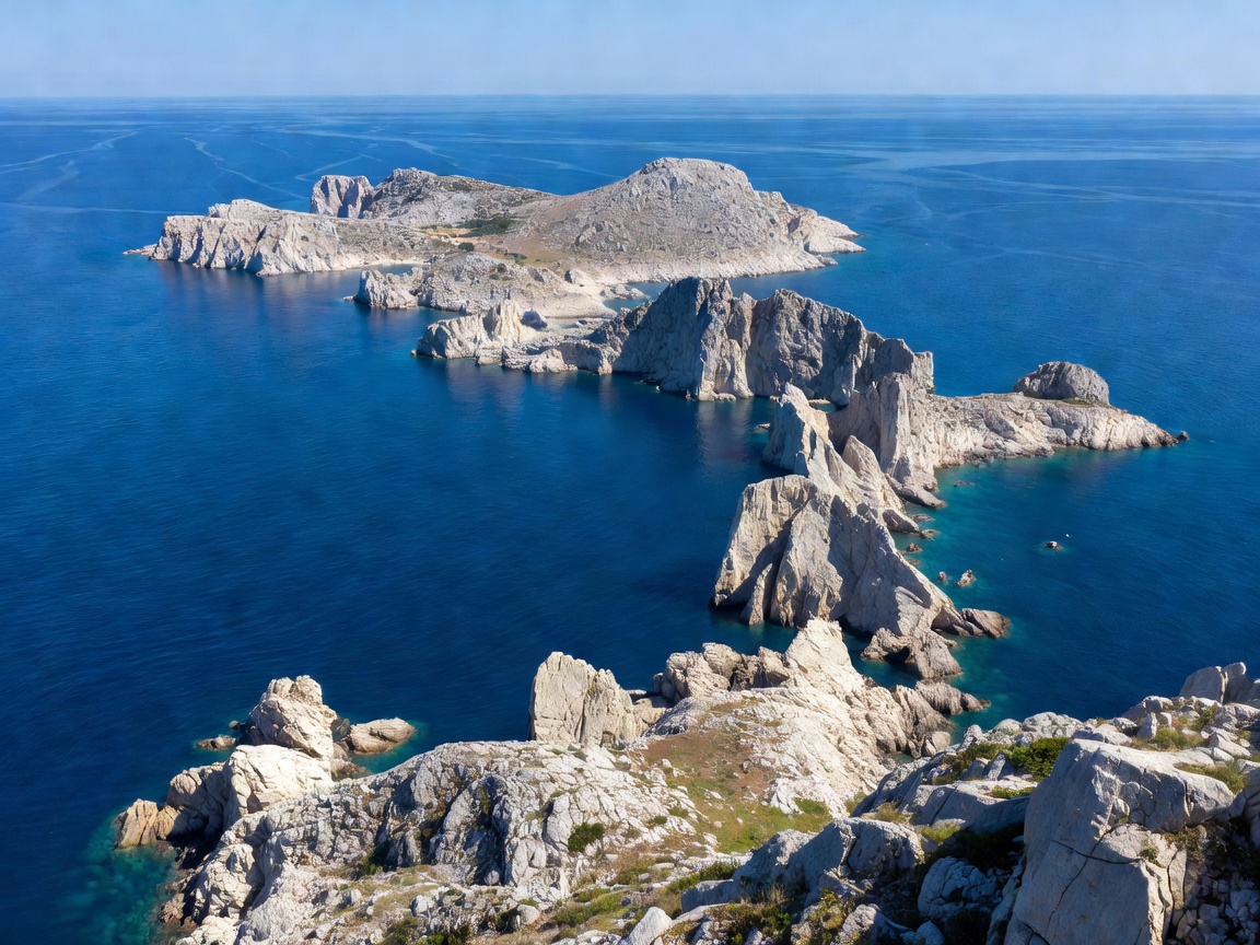Clear crystal turquoise sea overlooking Korcula and Vis islands in Croatia