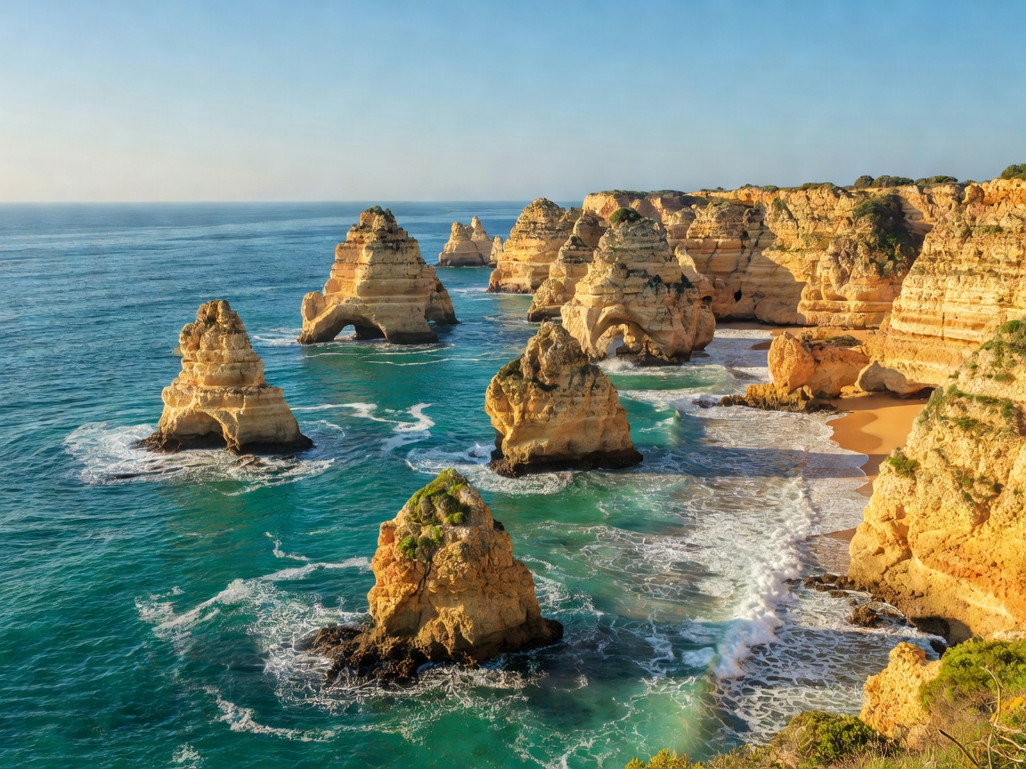 Ponta da Piedade sea stacks and golden cliffs in Lagos Portugal